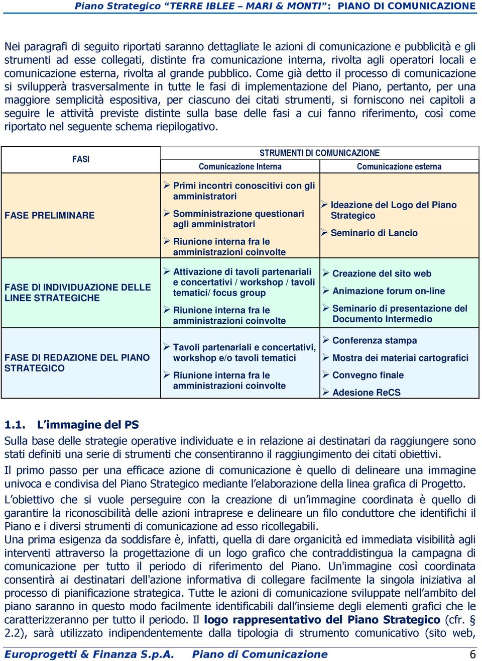 Come già detto il processo di comunicazione si svilupperà trasversalmente in tutte le fasi di implementazione del Piano, pertanto, per una maggiore semplicità espositiva, per ciascuno dei citati