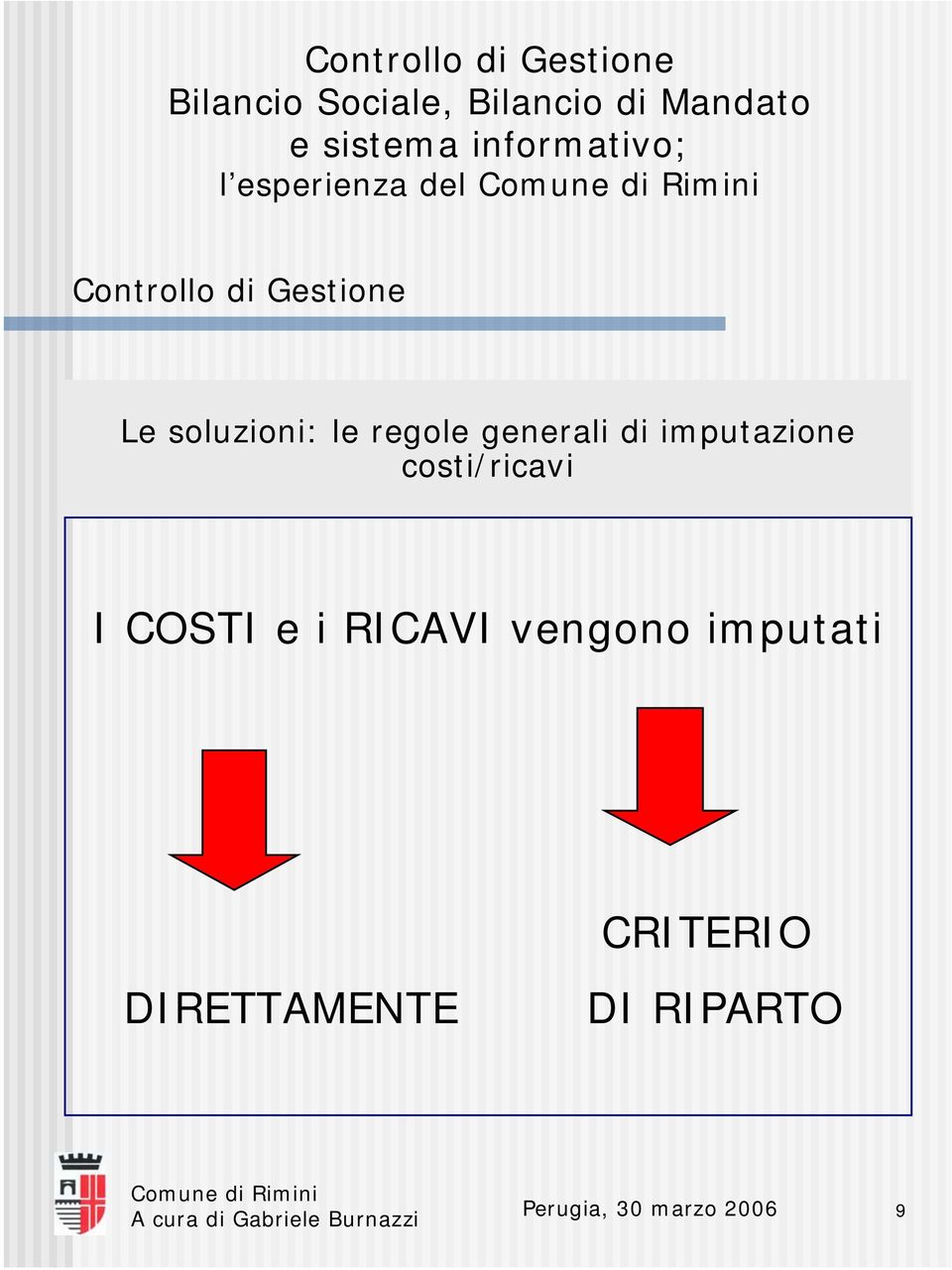 costi/ricavi I COSTI e i RICAVI vengono imputati