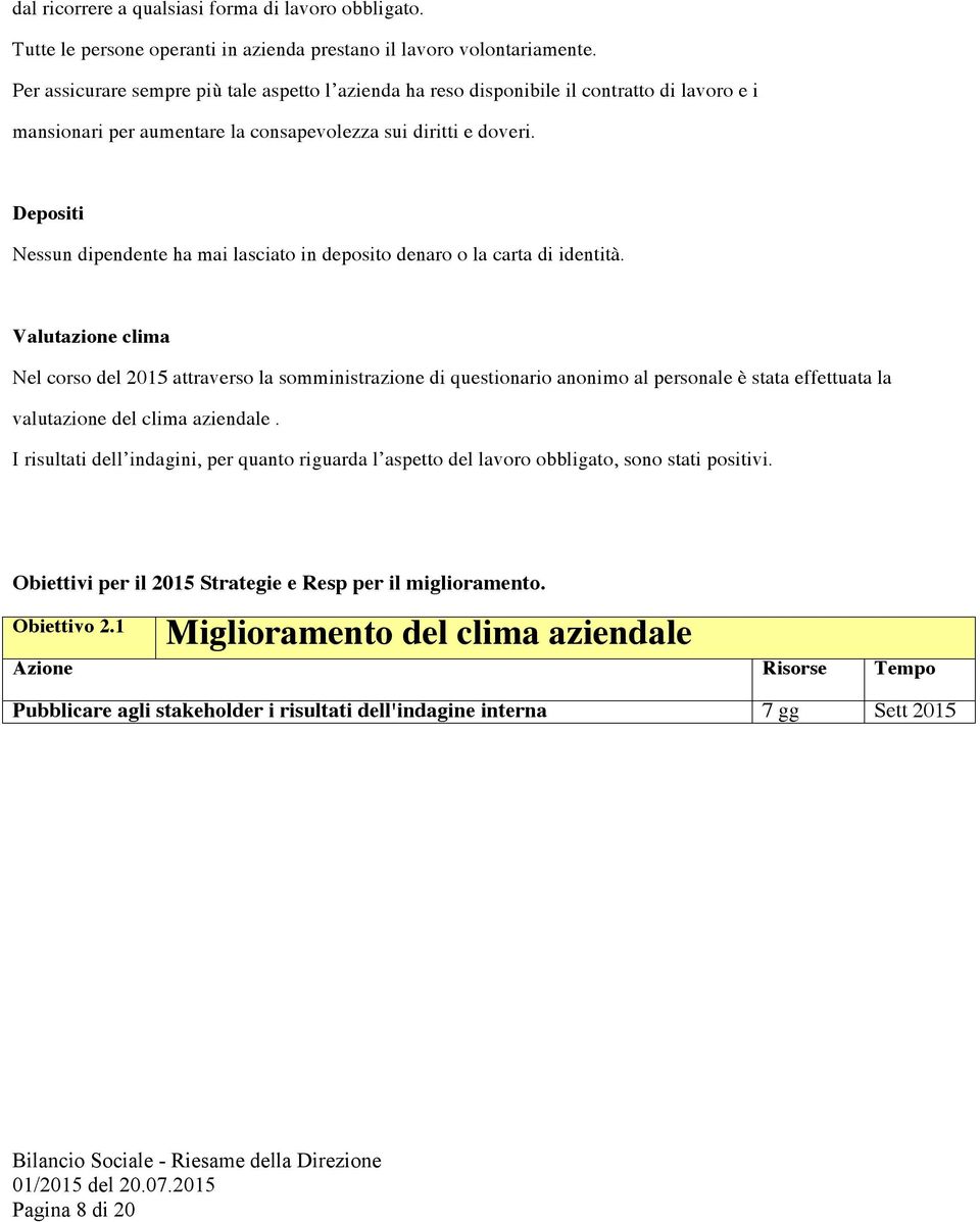 Depositi Nessun dipendente ha mai lasciato in deposito denaro o la carta di identità.