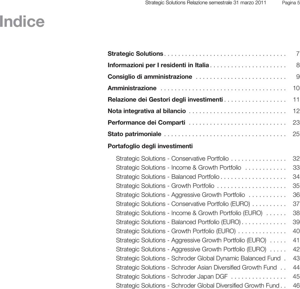 ........................... 12 Performance dei Comparti............................ 23 Stato patrimoniale................................... 25 Portafoglio degli investimenti Strategic Solutions - Conservative Portfolio.