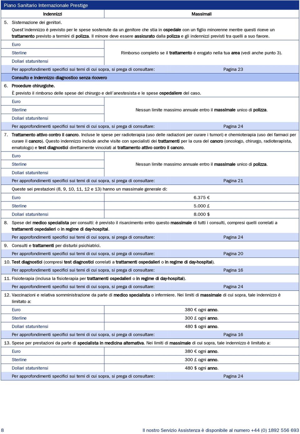 Il minore deve essere assicurato dalla polizza e gli indennizzi previsti tra quelli a suo favore. Rimborso completo se il trattamento è erogato nella tua area (vedi anche punto 3).