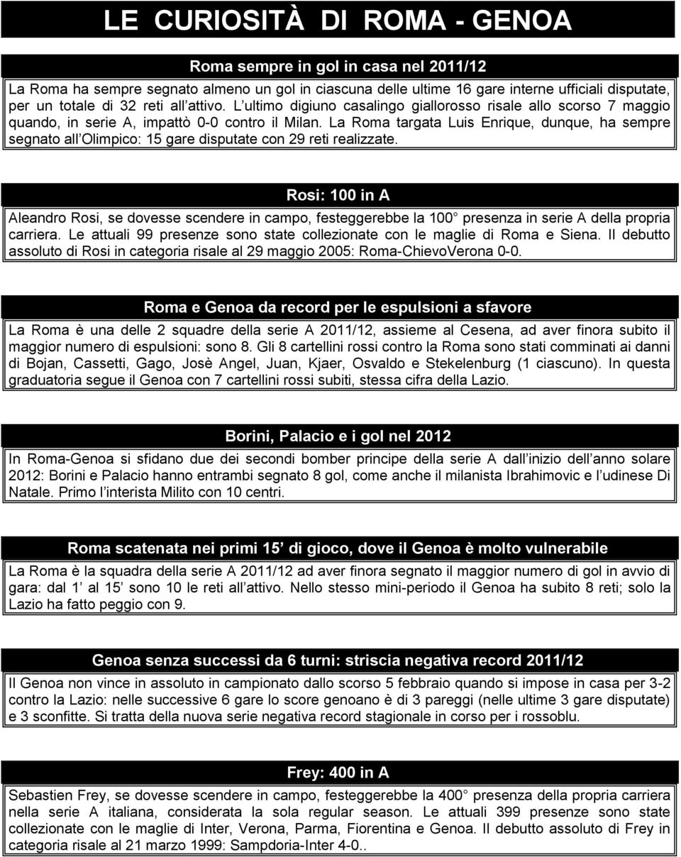 La Roma targata Luis Enrique, dunque, ha sempre segnato all Olimpico: 5 gare disputate con 29 reti realizzate.