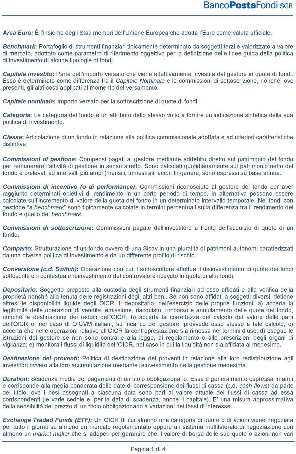 linee guida della politica di investimento di alcune tipologie di fondi. Capitale investito: Parte dell importo versato che viene effettivamente investita dal gestore in quote di fondi.