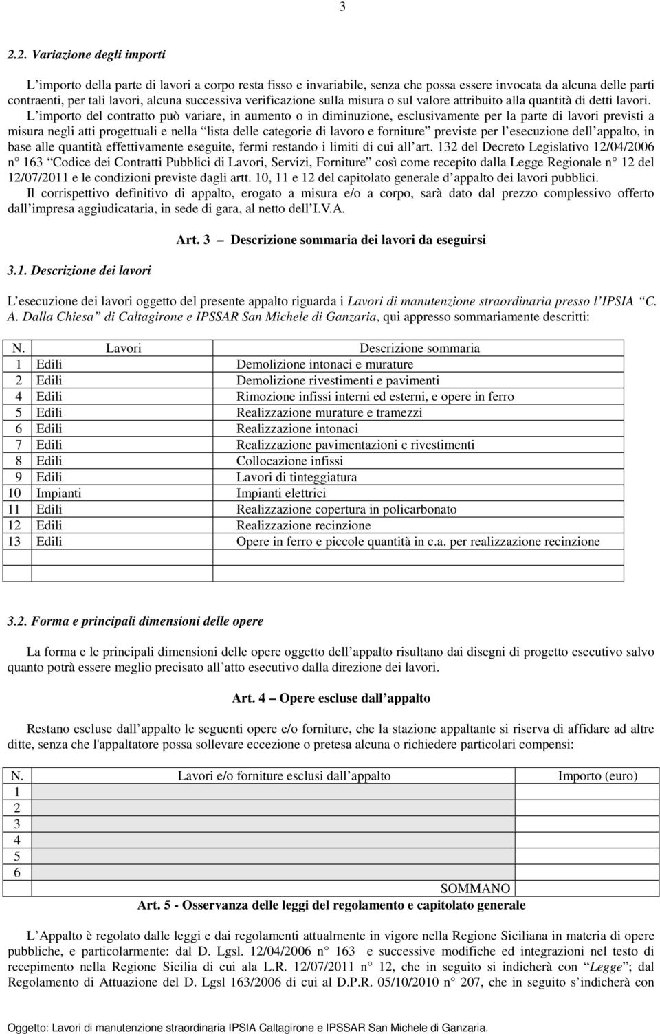 L importo del contratto può variare, in aumento o in diminuzione, esclusivamente per la parte di lavori previsti a misura negli atti progettuali e nella lista delle categorie di lavoro e forniture