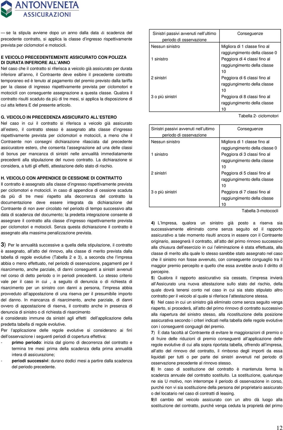 il precedente contratto temporaneo ed è tenuto al pagamento del premio previsto dalla tariffa per la classe di ingresso rispettivamente prevista per ciclomotori e motocicli con conseguente