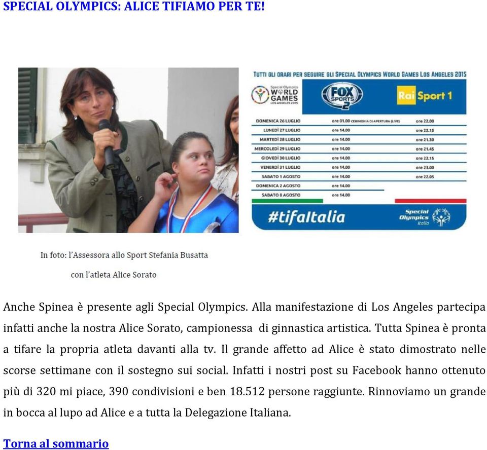 Tutta Spinea è pronta a tifare la propria atleta davanti alla tv.