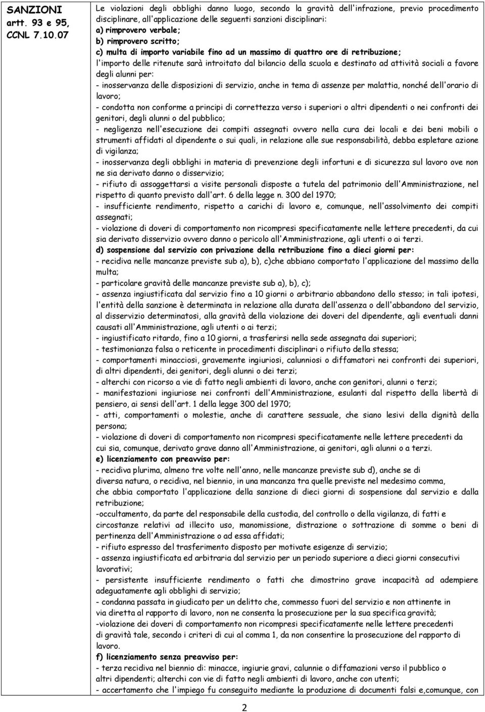 rimprovero scritto; c) multa di importo variabile fino ad un massimo di quattro ore di retribuzione; l'importo delle ritenute sarà introitato dal bilancio della scuola e destinato ad attività sociali