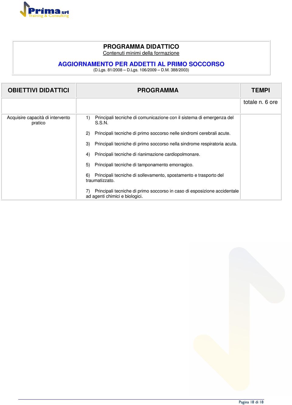 2) Principali tecniche di prim sccrs nelle sindrmi cerebrali acute. 3) Principali tecniche di prim sccrs nella sindrme respiratria acuta.