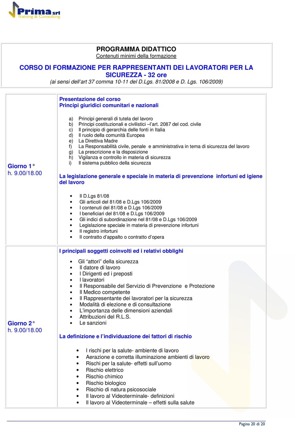 civile c) Il principi di gerarchia delle fnti in Italia d) Il rul della cmunità Eurpea e) La Direttiva Madre f) La Respnsabilità civile, penale e amministrativa in tema di sicurezza del lavr g) La