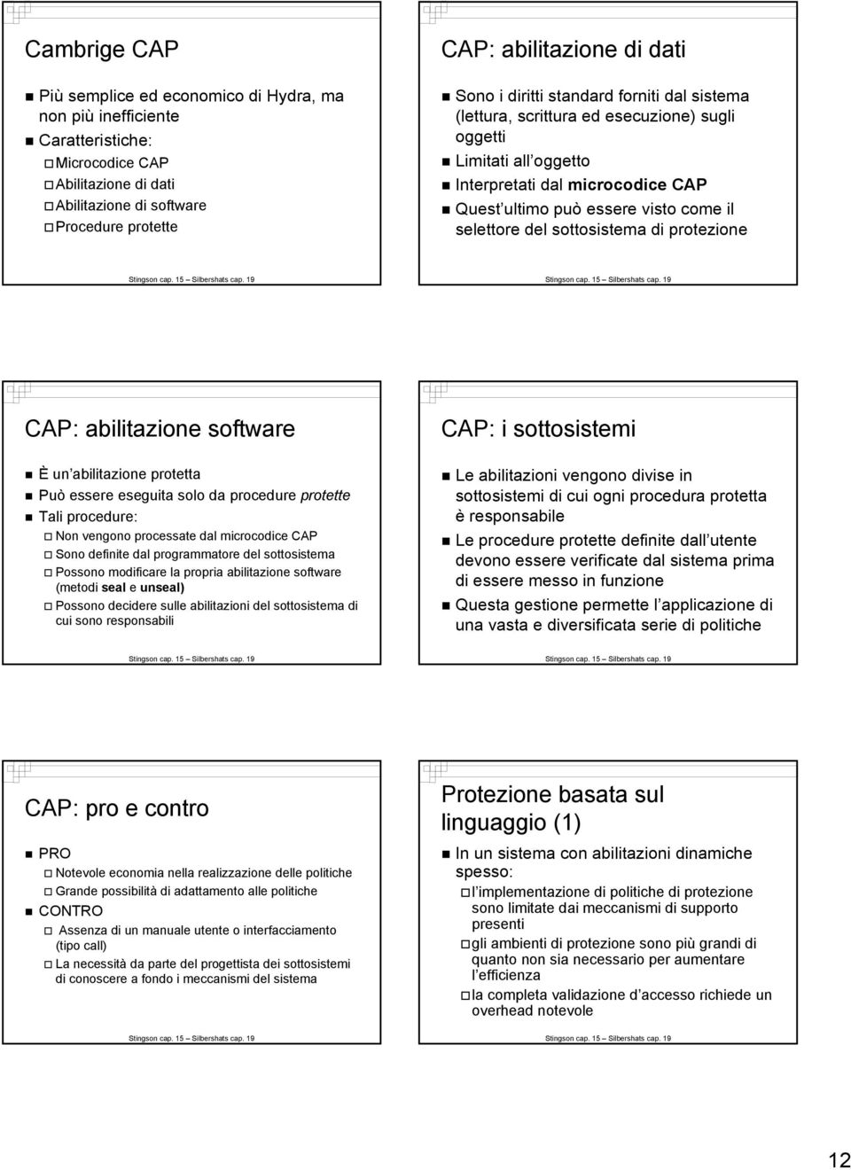 sottosistema di protezione CAP: abilitazione software CAP: i sottosistemi È un abilitazione protetta Può essere eseguita solo da procedure protette Tali procedure: Non vengono processate dal