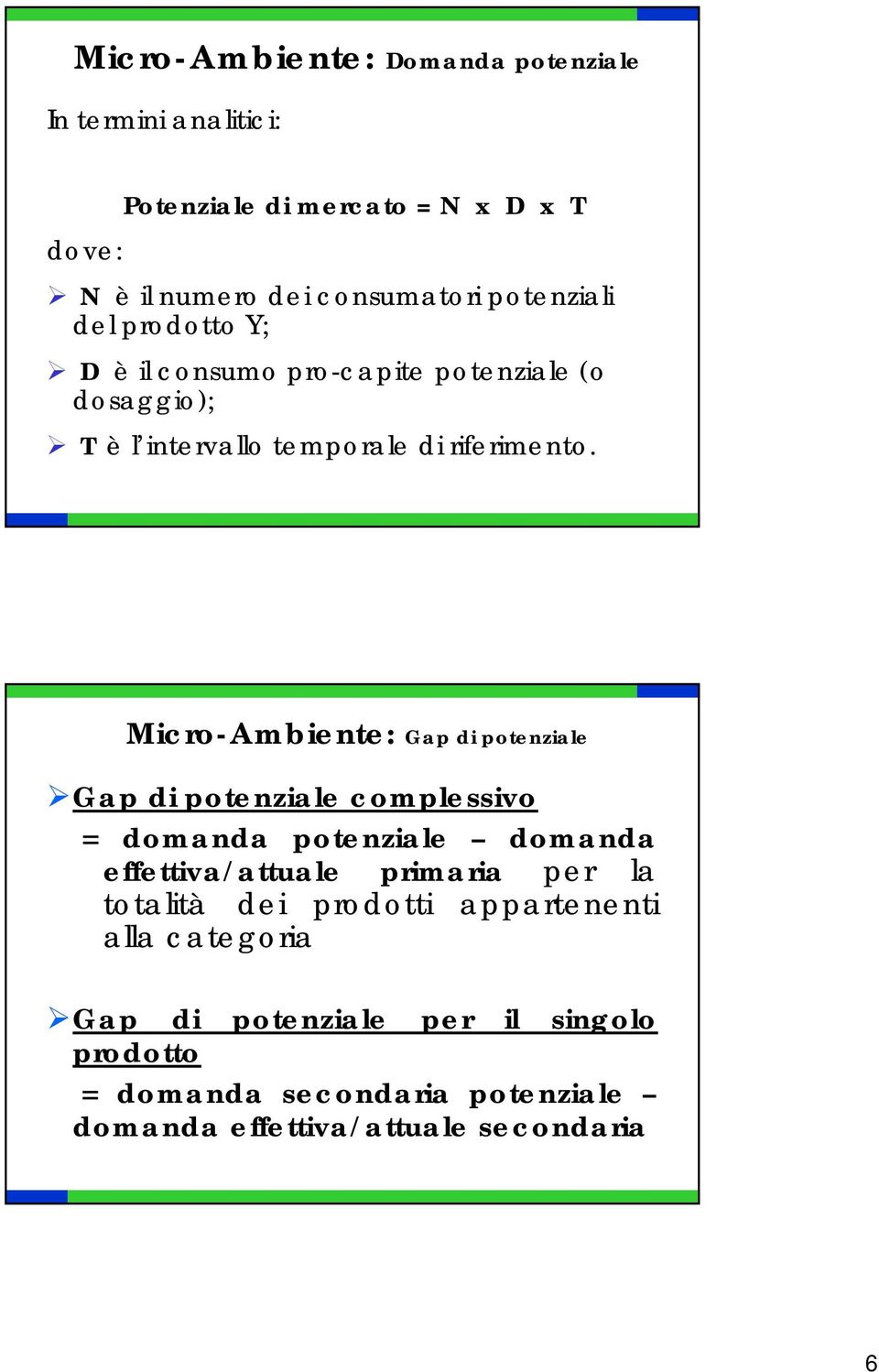 Micro-Ambiente: Gap di potenziale Gap di potenziale complessivo = domanda potenziale domanda effettiva/attuale primaria per la