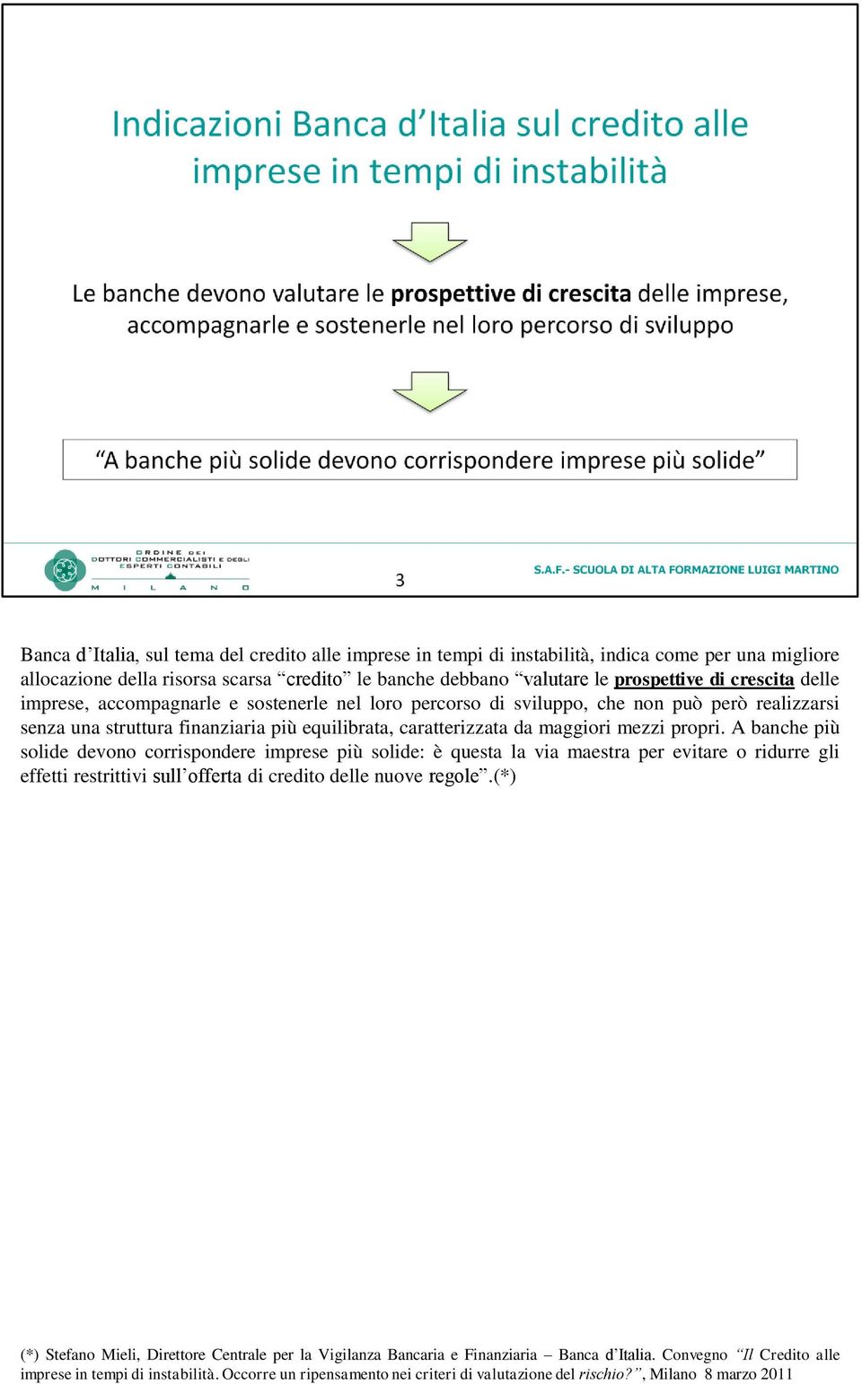 A banche più solide devono corrispondere imprese più solide: è questa la via maestra per evitare o ridurre gli effetti restrittivi sull offerta di credito delle nuove regole.