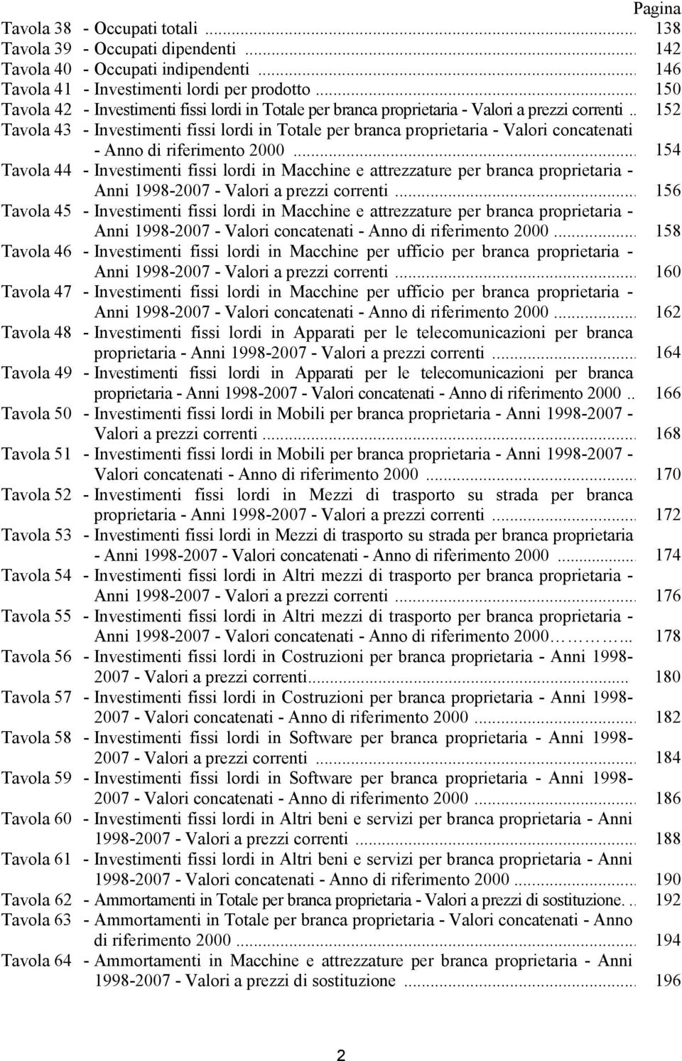 . 152 Tavola 43 - Investimenti fissi lordi in Totale per branca proprietaria - Valori concatenati - Anno di riferimento 2000.