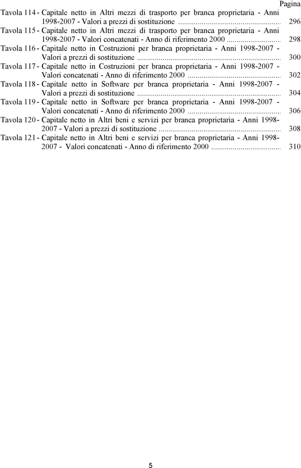 .. 298 Tavola 116 - Capitale netto in Costruzioni per branca proprietaria - Anni 1998-2007 - Valori a prezzi di sostituzione.