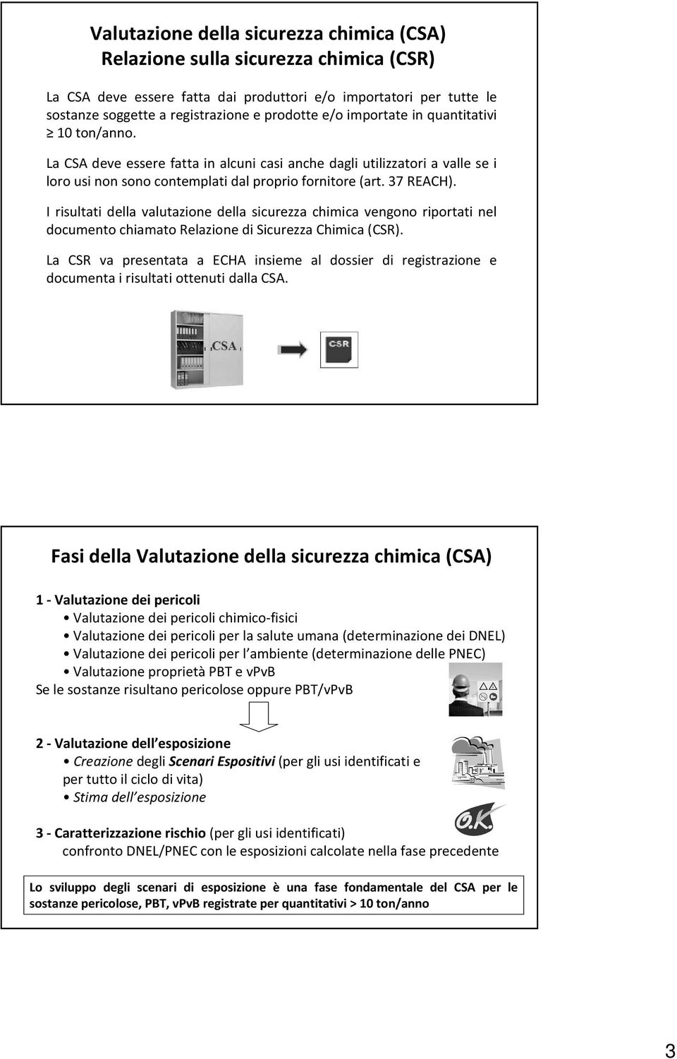 I risultati della valutazione della sicurezza chimica vengono riportati nel documento chiamato Relazione di Sicurezza Chimica (CSR).