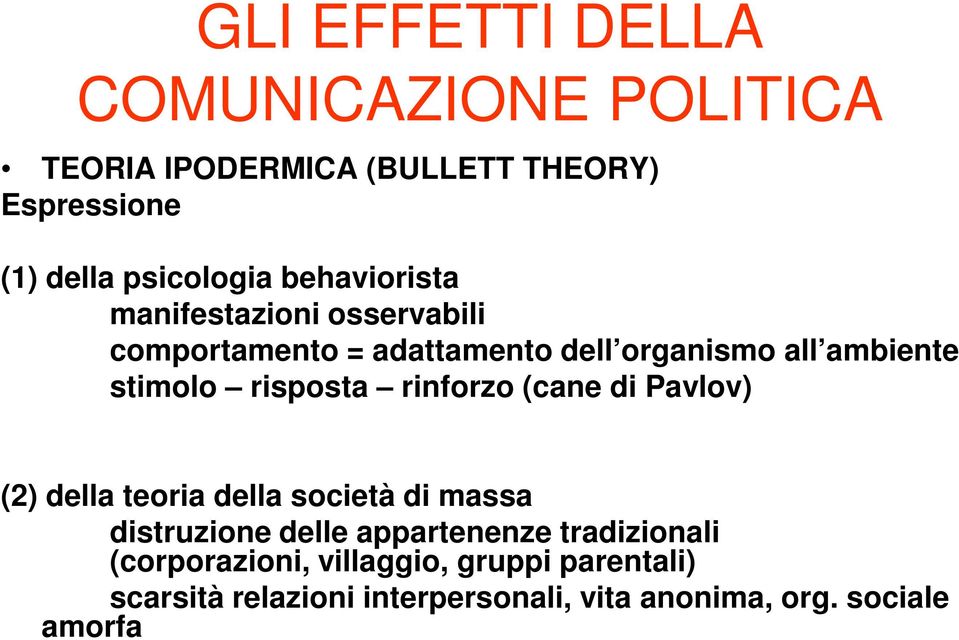 risposta rinforzo (cane di Pavlov) (2) della teoria della società di massa distruzione delle appartenenze