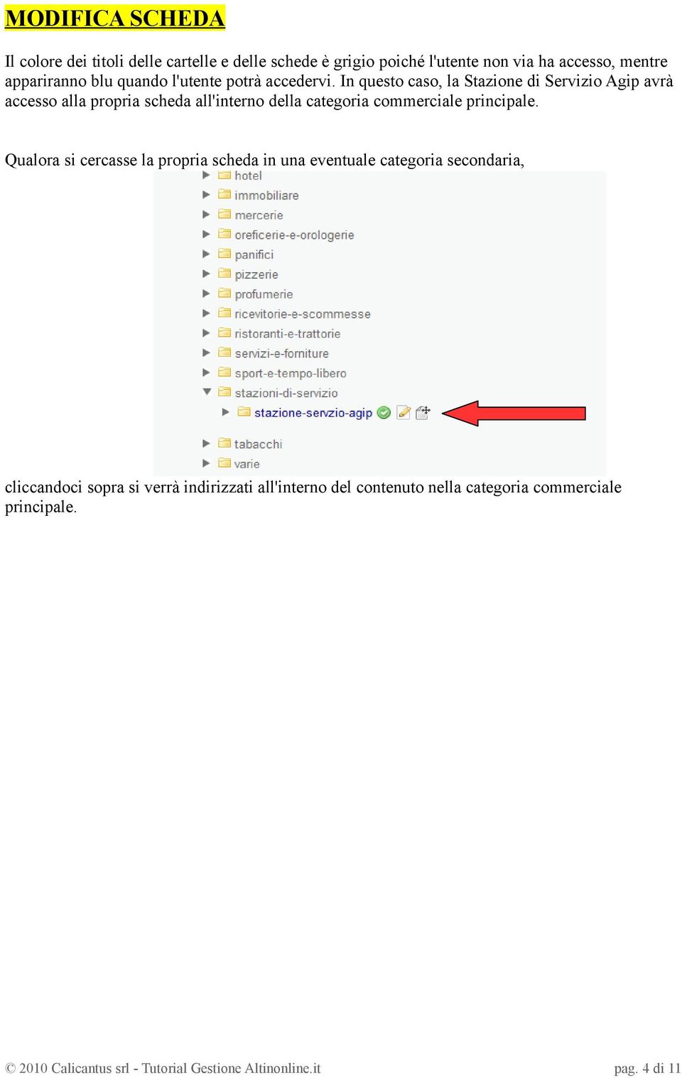 In questo caso, la Stazione di Servizio Agip avrà accesso alla propria scheda all'interno della categoria commerciale principale.