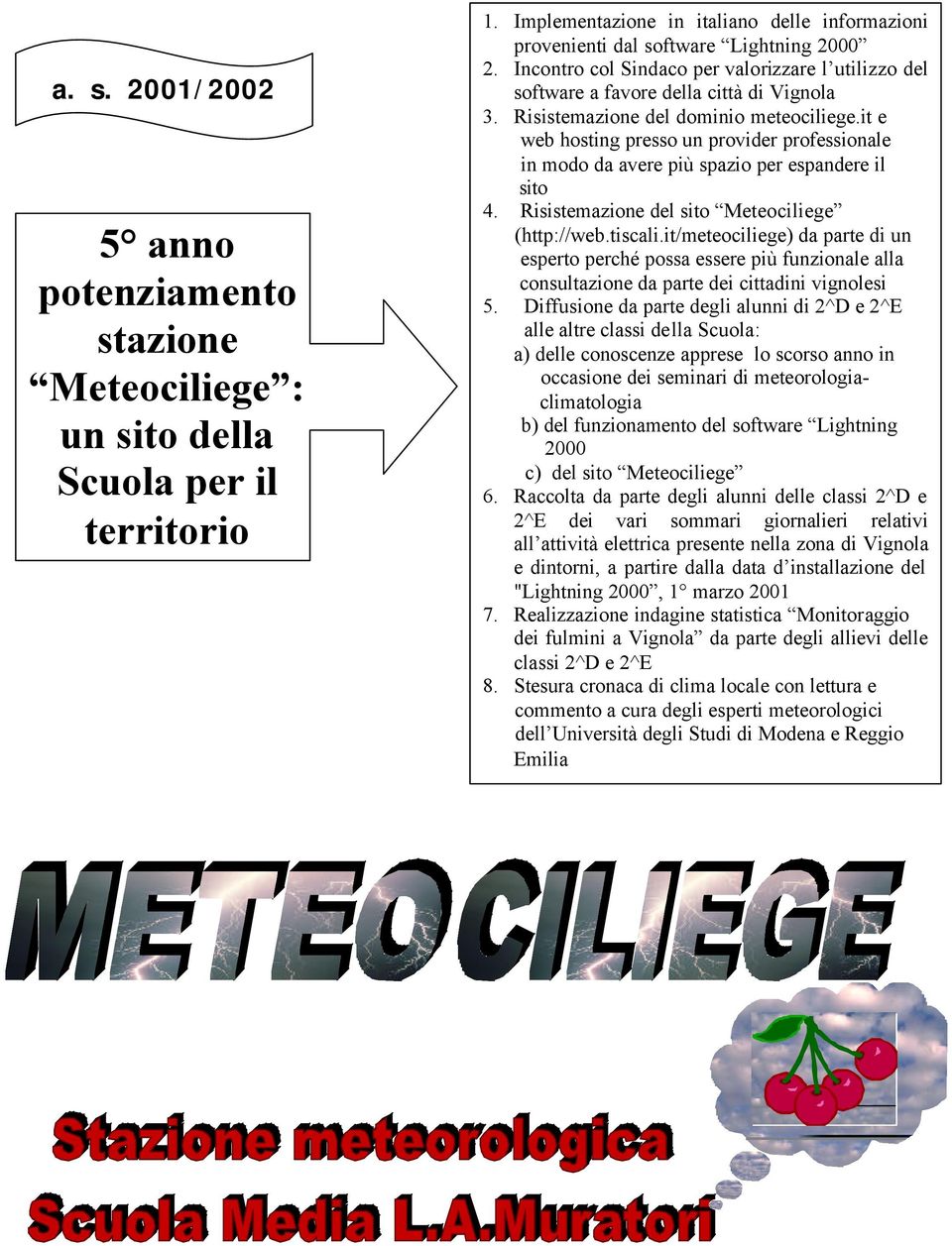 it e web hosting presso un provider professionale in modo da avere più spazio per espandere il sito 4. Risistemazione del sito Meteociliege (http://web.tiscali.