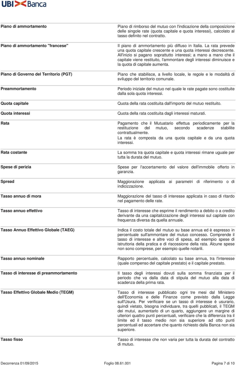 La rata prevede una quota capitale crescente e una quota interessi decrescente.