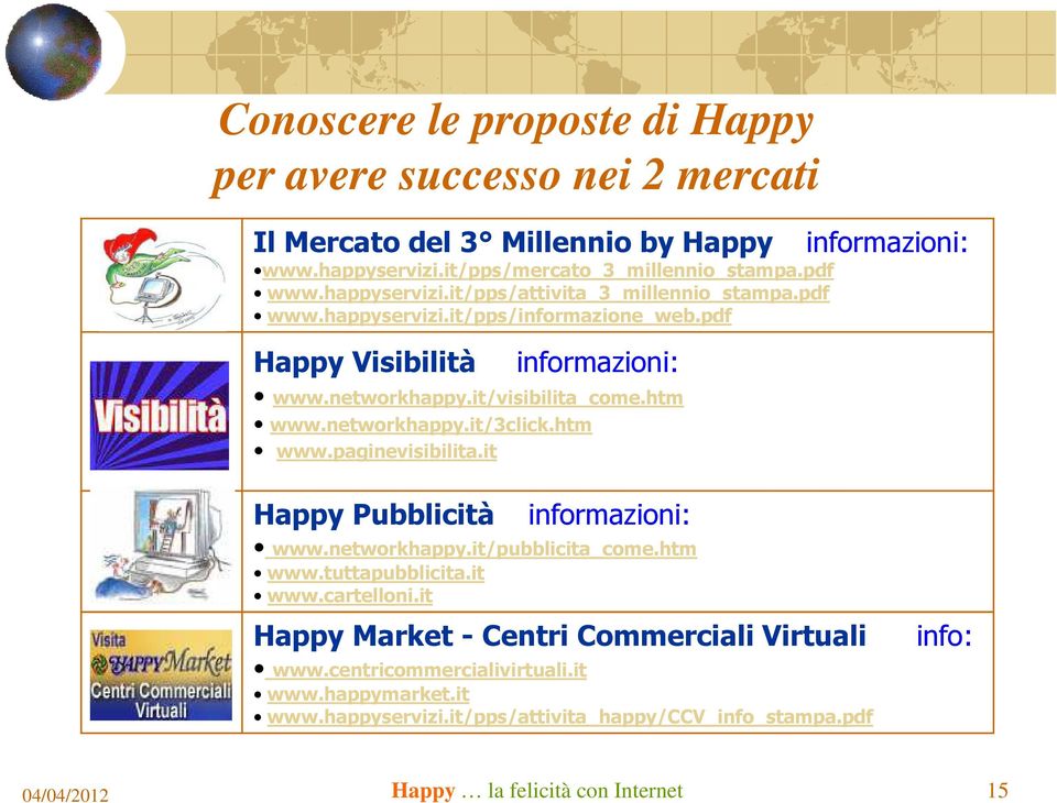 networkhappy.it/3click.htm www.paginevisibilita.it Happy Pubblicità informazioni: www.networkhappy.it/pubblicita_come.htm www.tuttapubblicita.it www.cartelloni.