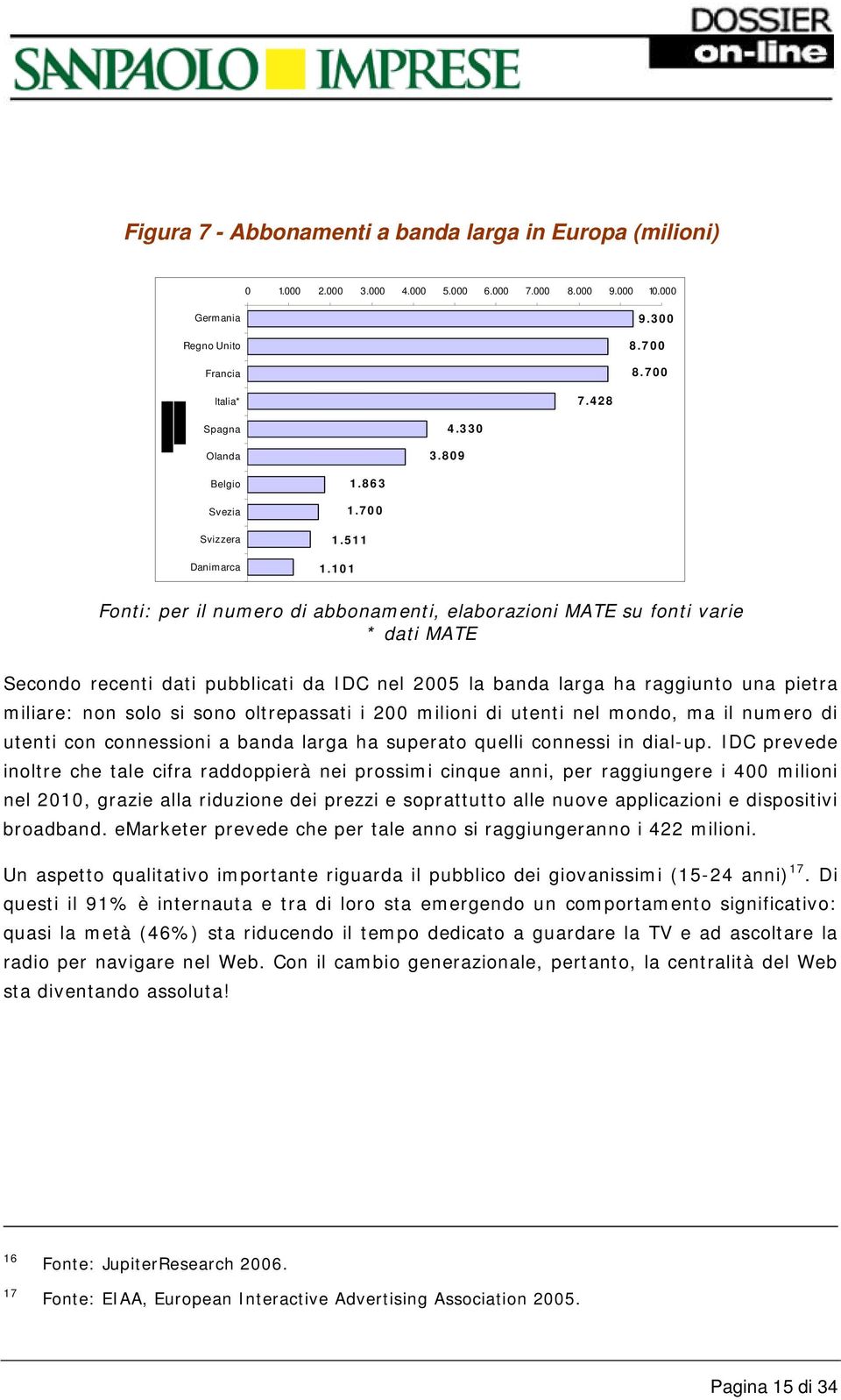 101 Fonti: per il numero di abbonamenti, elaborazioni MATE su fonti varie * dati MATE Secondo recenti dati pubblicati da IDC nel 2005 la banda larga ha raggiunto una pietra miliare: non solo si sono