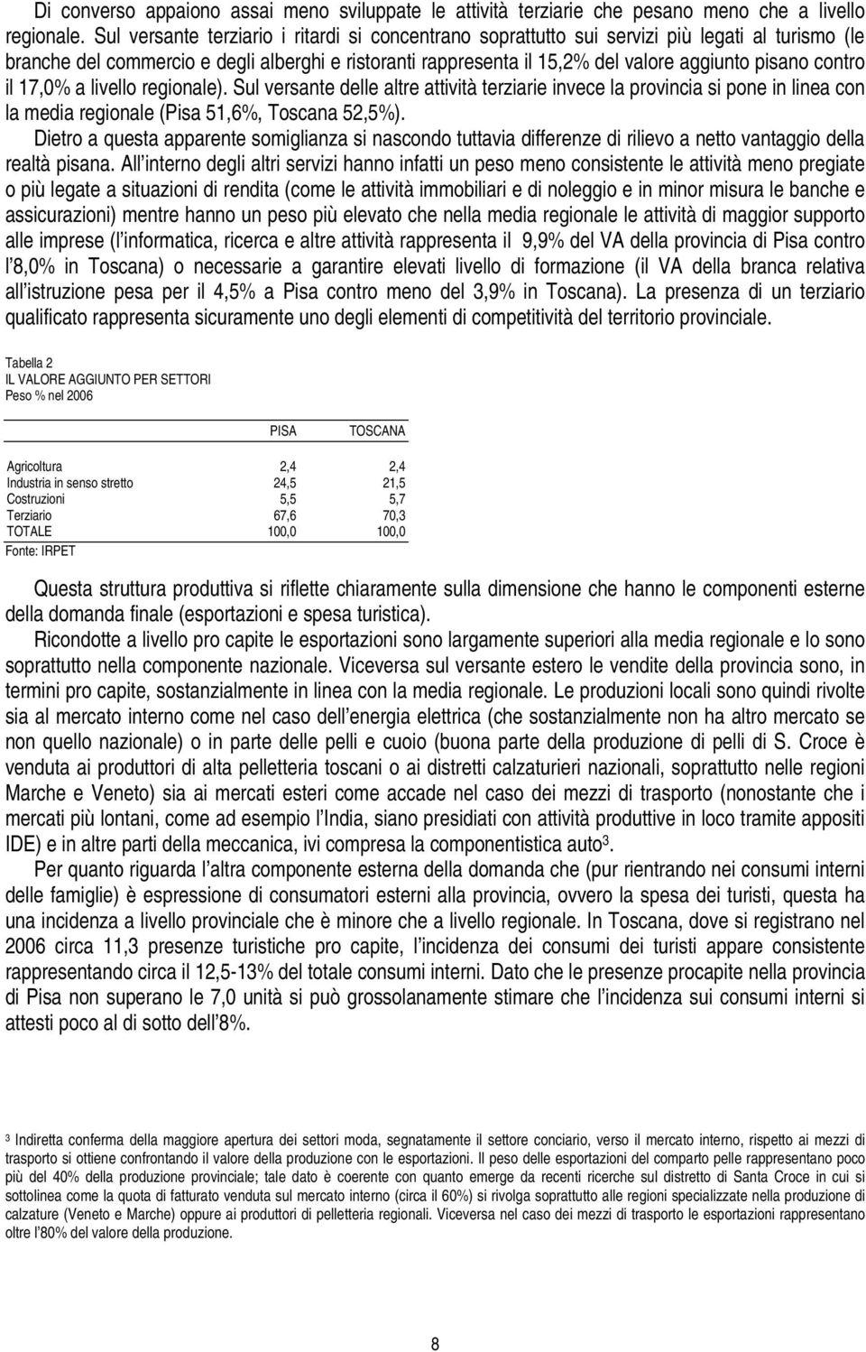 contro il 17,0% a livello regionale). Sul versante delle altre attività terziarie invece la provincia si pone in linea con la media regionale (Pisa 51,6%, Toscana 52,5%).