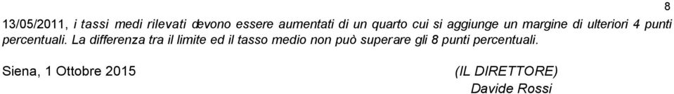 La differenza tra il limite ed il tasso medio non può superare gli