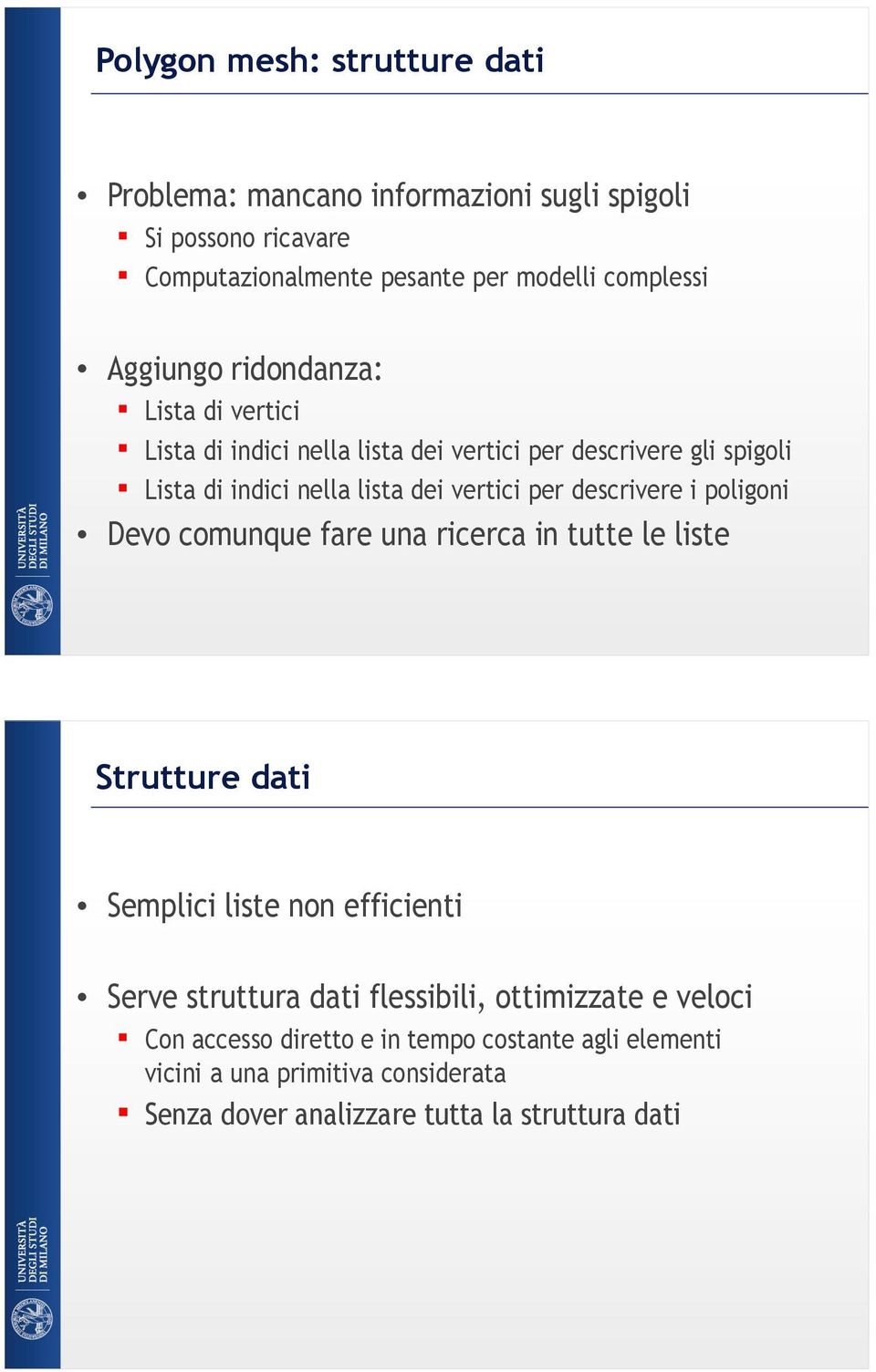 descrivere i poligoni Devo comunque fare una ricerca in tutte le liste Strutture dati Semplici liste non efficienti Serve struttura dati flessibili,