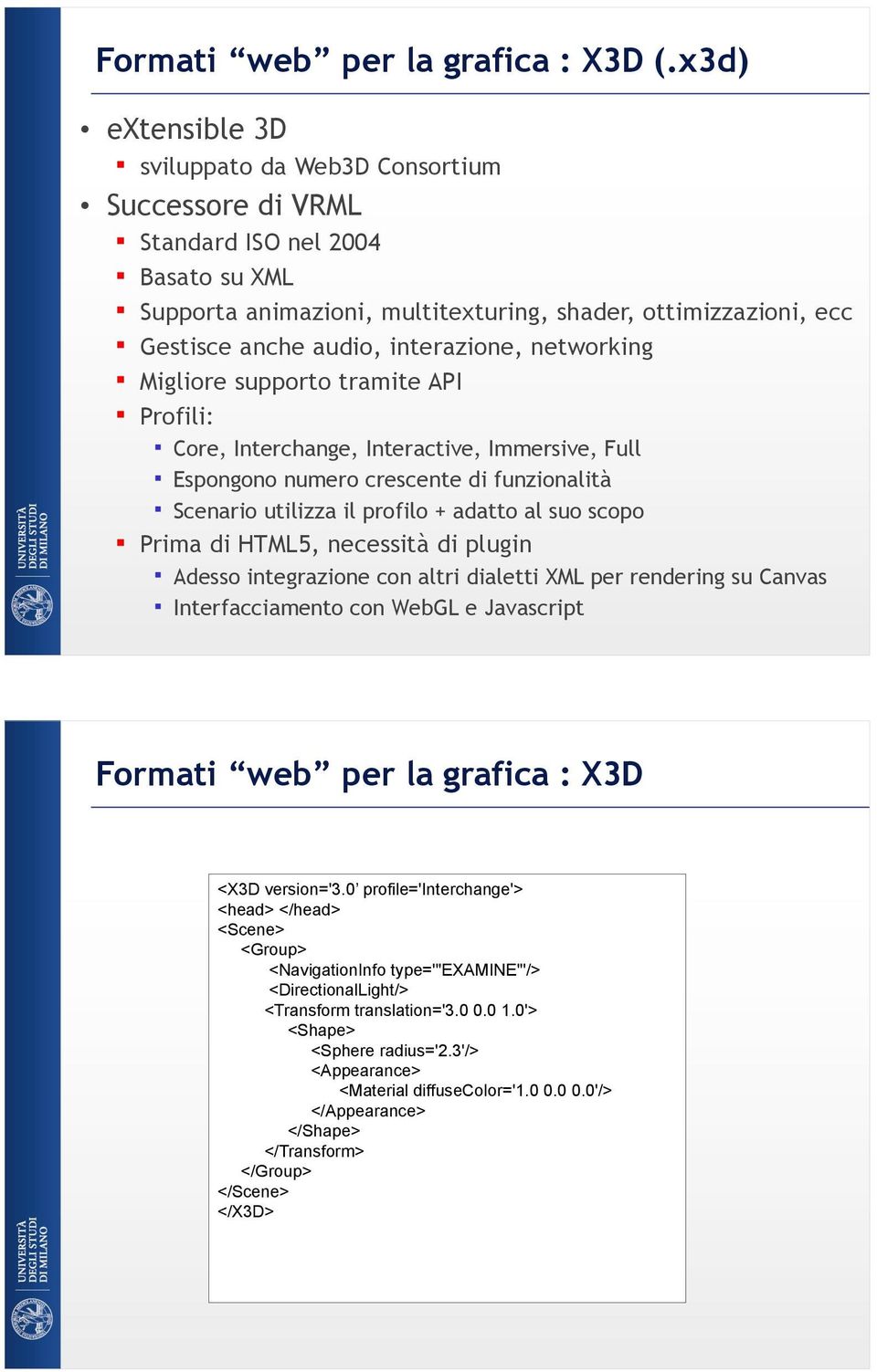 interazione, networking Migliore supporto tramite API Profili: Core, Interchange, Interactive, Immersive, Full Espongono numero crescente di funzionalità Scenario utilizza il profilo + adatto al suo