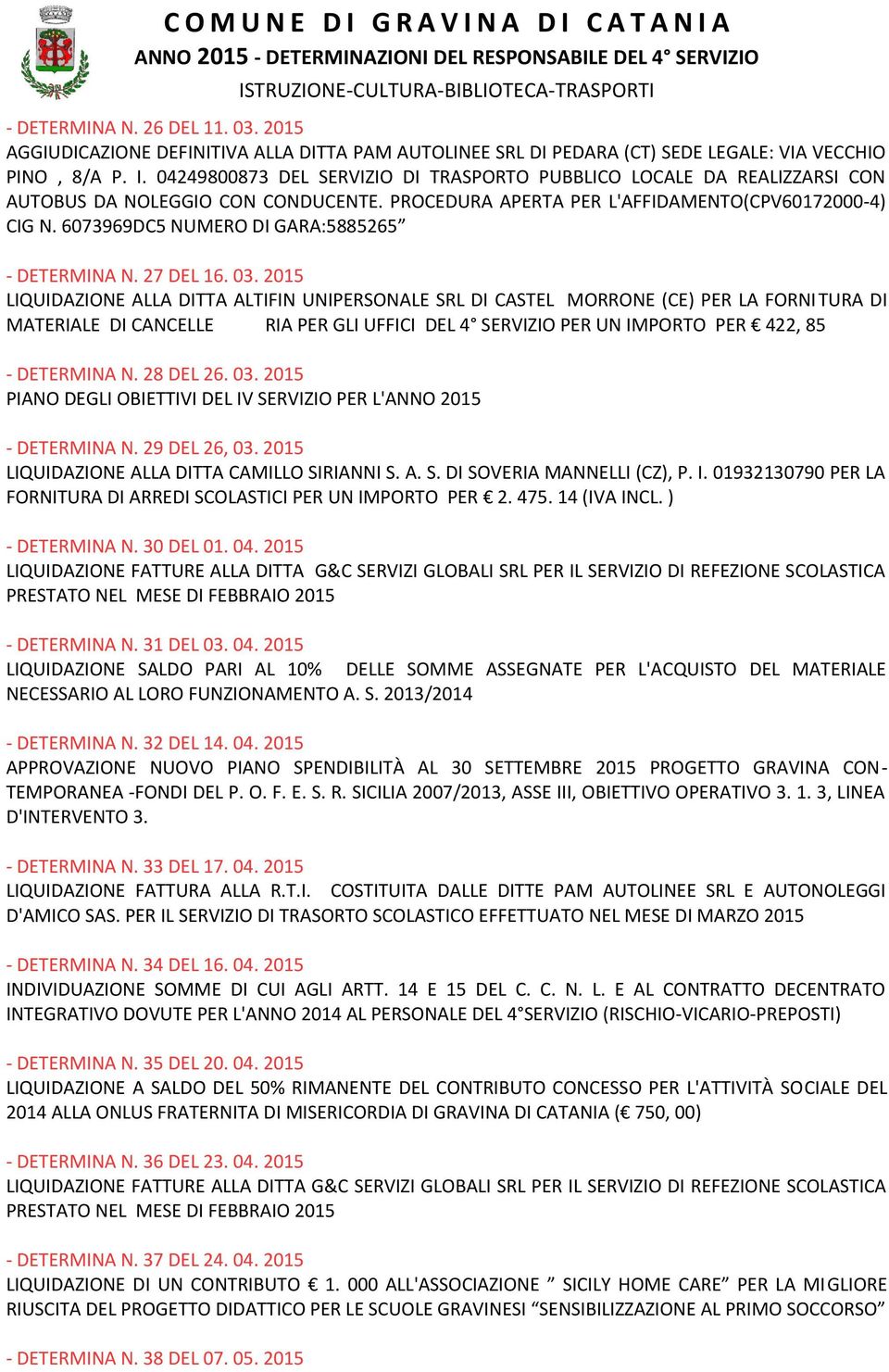 6073969DC5 NUMERO DI GARA:5885265 - DETERMINA N. 27 DEL 16. 03.