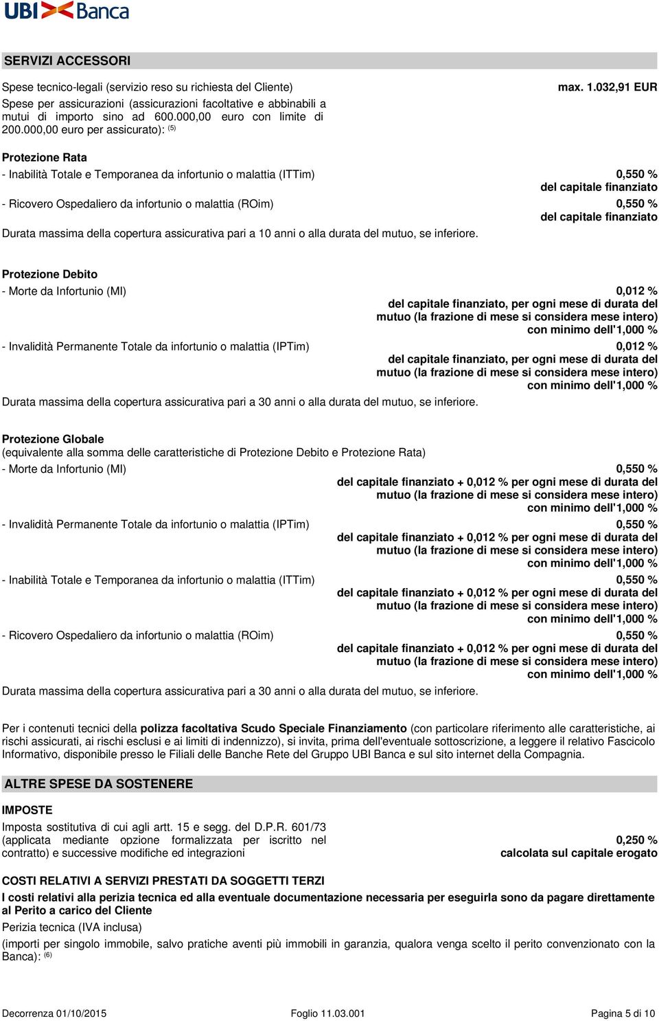 032,91 EUR Protezione Rata - Inabilità Totale e Temporanea da infortunio o malattia (ITTim) 0,550 % del capitale finanziato - Ricovero Ospedaliero da infortunio o malattia (ROim) 0,550 % del capitale