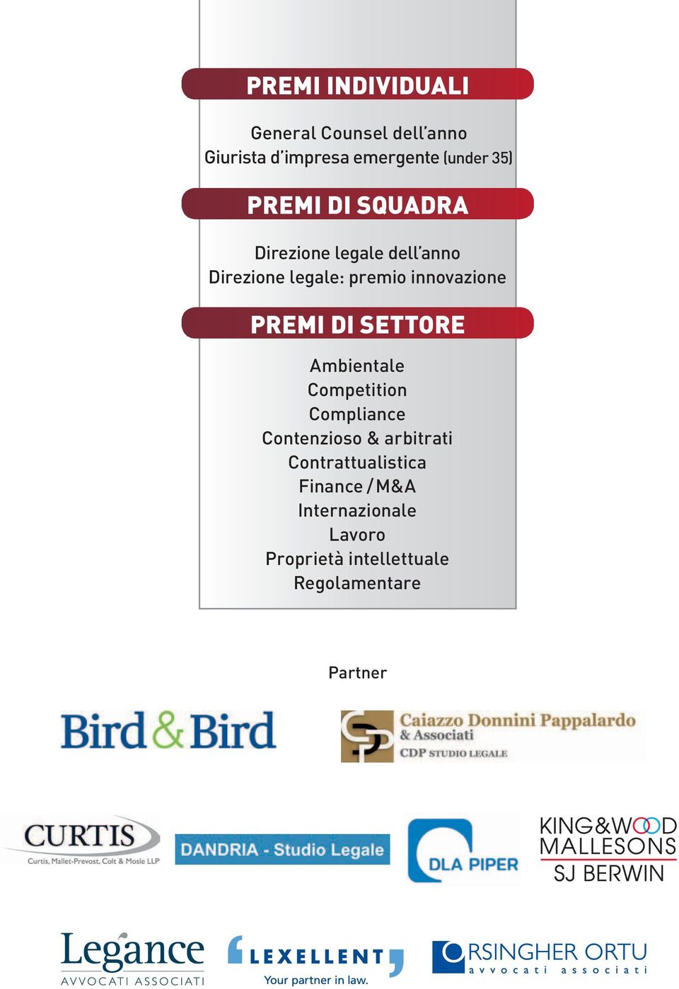 PREMI DI SETTORE Ambientale Competition Compliance Contenzioso & arbitrati