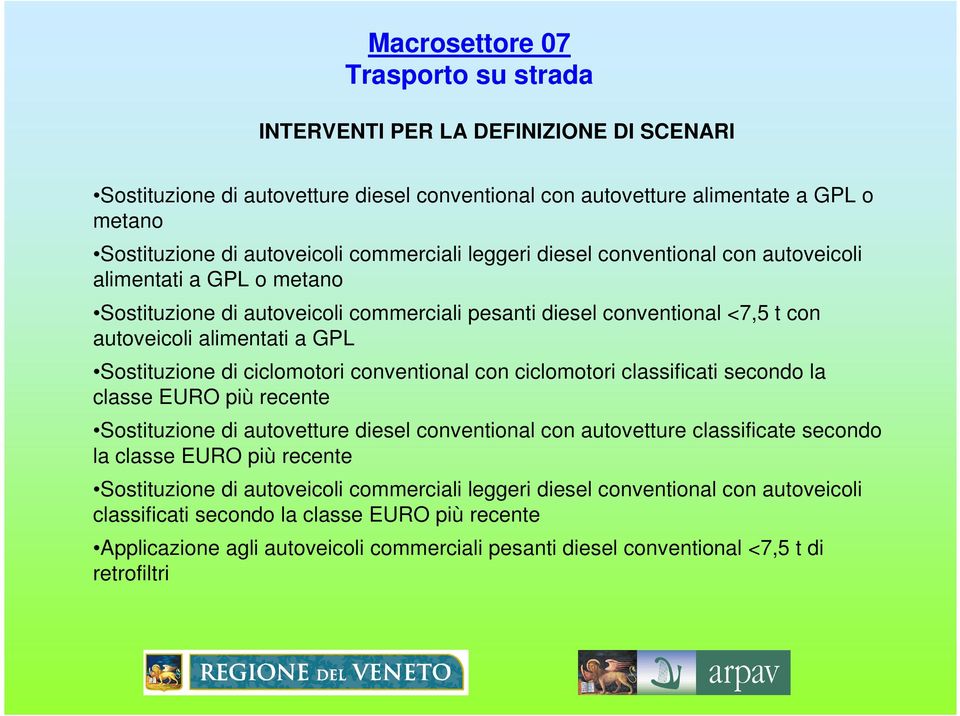 Sostituzione di ciclomotori conventional con ciclomotori classificati secondo la classe EURO più recente Sostituzione di autovetture diesel conventional con autovetture classificate secondo la classe