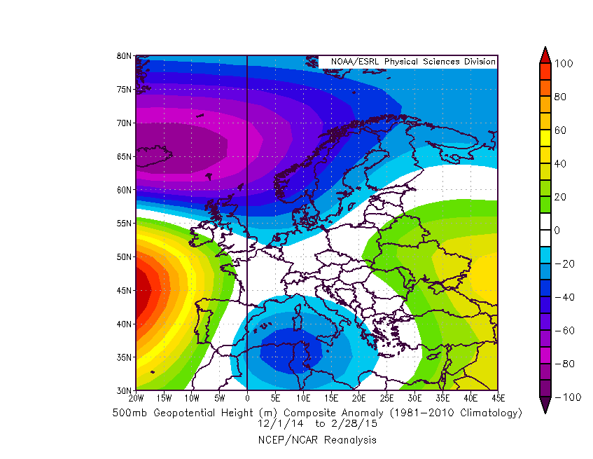 Anomalie bariche europee 2014/15