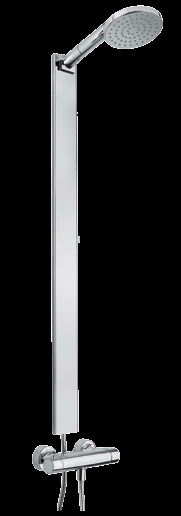 docce Ø147 93 343 Colonna doccia scorrevole in acciaio, doccia tonda in ABS completa di miscelatore termostatico SAFTY TOUCH Steel sliding shower column, ABS round shower, with SAFTY TOUCH