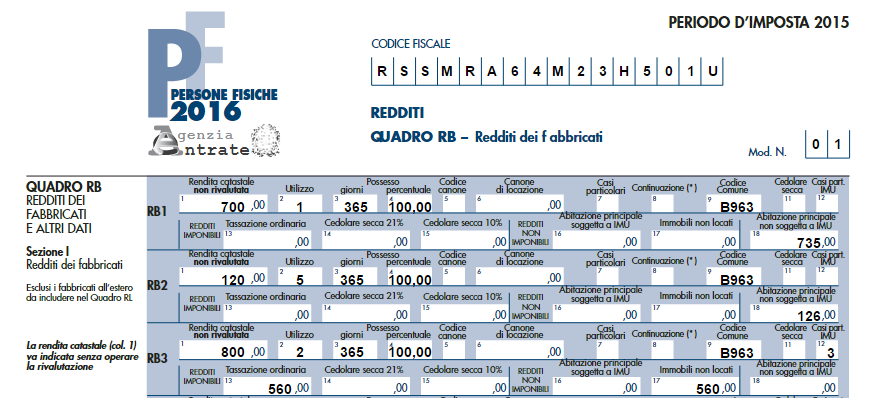 ESEMPIO 2 Soggetto che nel 2015 è proprietario al 100% di: Abitazione principale rendita 700 (cat.