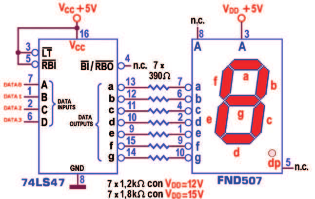 rubrica a cura di GIORGIO OBER Figura 2: BCD to 7-segment decoder 74LS47 con FND507. Figura 4: progetto con FND507 del BCD to 7-segment decoder 74LS47.