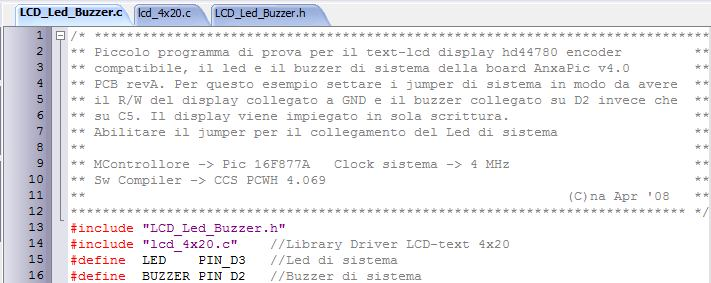 Demo-Board AnxaPic: il display LCD 4x20 AnxaPic4: modulo LCD text 4x20 Un semplice esercizio Main flow-chart e codice sorgente part1 Main flow-chart relativo a tutto il progetto Il codice sorgente è