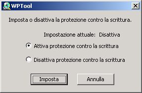 Utilizzo dello strumento di protezione da scrittura Avvio di WPTool Dal menu Start, selezionare [Programmi]a[DVD-RAM]a[Driver DVD-RAM]a[WPTool]. Viene visualizzata la finestra seguente.