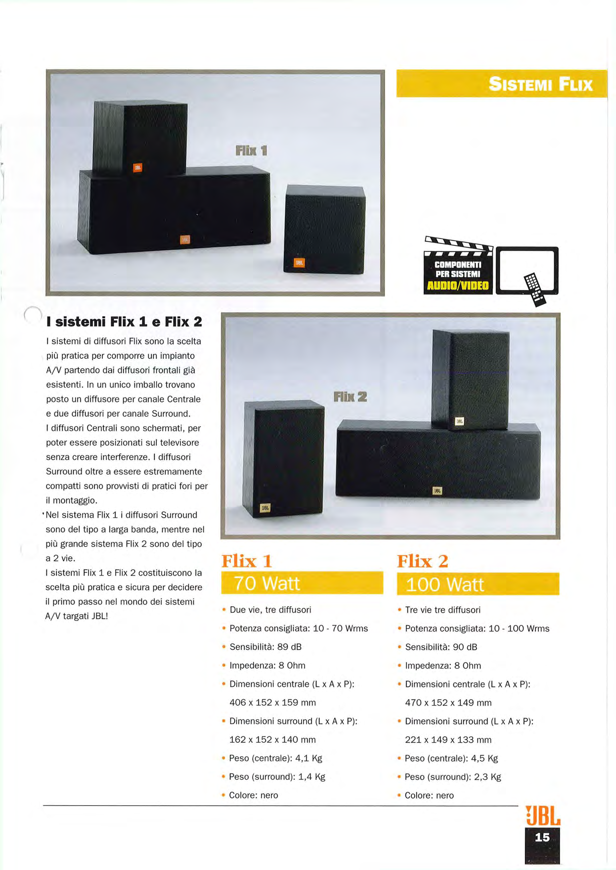 SISTEMI FLIX Flix 1 I sistemi Flix 1 e Flix 2 I sistemi di diffusori Flix sono la scelta più pratica per comporre un impianto A/V partendo dai diffusori frontali già esistenti.