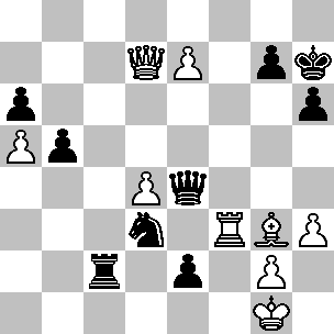 48...e1D+ All ultimo momento i nervi di Szabo cedono - era a corto di tempo - e manca di vedere la bella e tematica 48...Cf4, dopo la quale la presenza di due regine sulla scacchiera non permette al B.