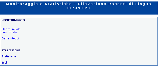 A fronte del superamento del controllo sull utente e sulla password, viene prospettata la pagina seguente con il menu delle funzionalità