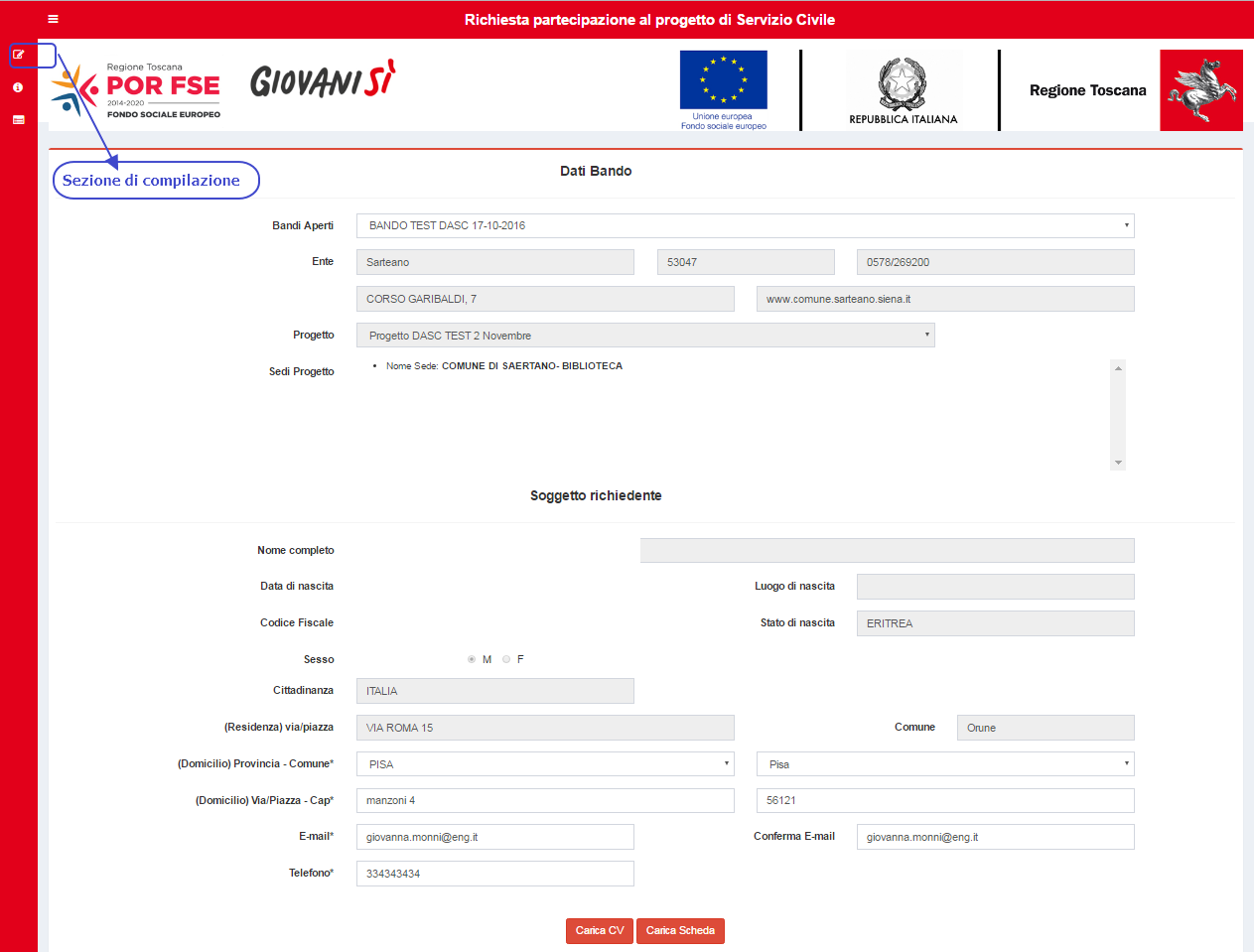 3.1.2 Modifica oppure Eliminazione Domanda Nel caso in cui l utente che accede tramite CNS abbia la necessità di modificare i dati della domanda inserita può rieseguire l accesso alla domanda tramite