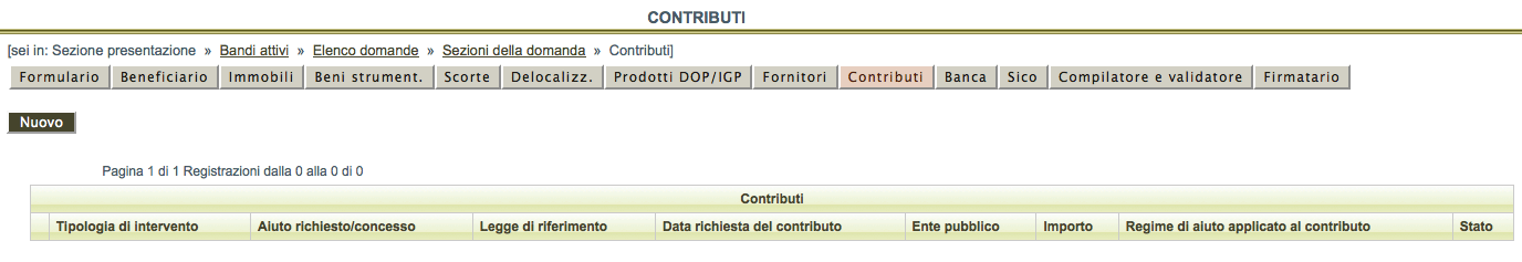 E obbligatorio inserire almeno un fornitore per ogni tipologia di intervento inserita nella domanda di contributo.