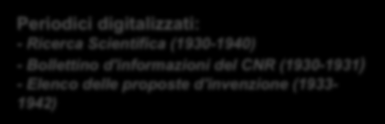 Progetto di digitalizzazione Selezione del materiale: caso di studio Biblioteca Centrale del CNR PRIMA FASE: CRITERI DI SELEZIONE ADOTTATI - mission dell istituzione (documentare l attività