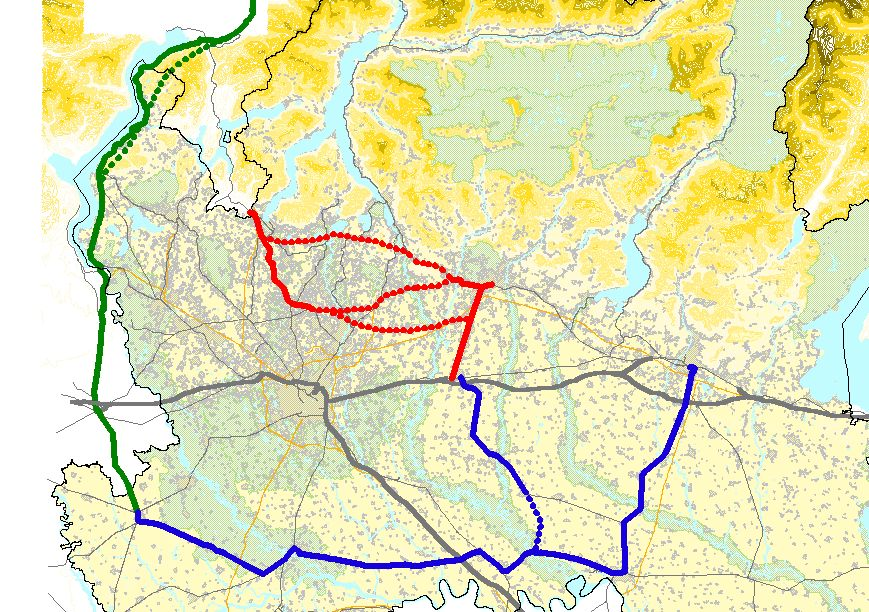 INTERMODALITA MERCI - IL QUADRO DELLA PROGRAMMAZIONE IN LOMBARDIA DOPO IL 2000 oggi la Lombardia è servita anche da IMPIANTI ESTERNI al suo territorio DIRETTRICE GOTTARDO DIRETTRICE SEMPIONE LUINO