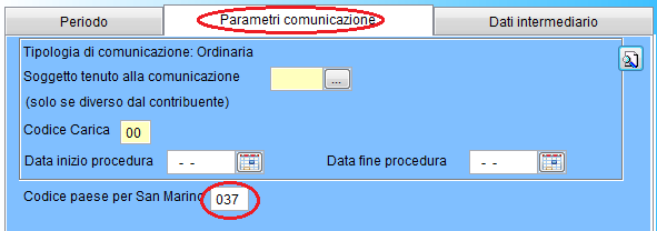 Periodo Vengono richiesti: Anno: indicare l'anno contabile da cui prelevare le registrazioni. Selezionare il campo Solo acquisti da operatori di San Marino.