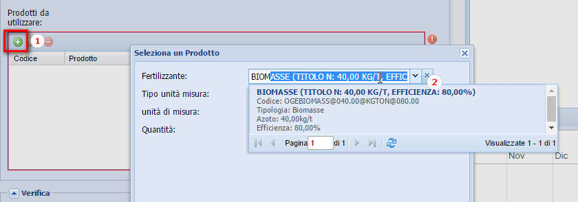 Figura 23 Scheda di dettaglio attività di concimazione 4.6.1.1. Aggiungere i prodotti alla scheda attività 1) In corrispondenza della sezione Prodotti da utilizzare cliccare sul bottone Aggiungi.