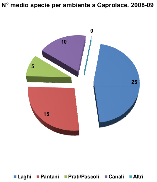 L'ambiente lacustre ha evidenziato la maggiore abbondanza in termini di individui seguito dai pantani, dai prati-pascoli e dai canali.