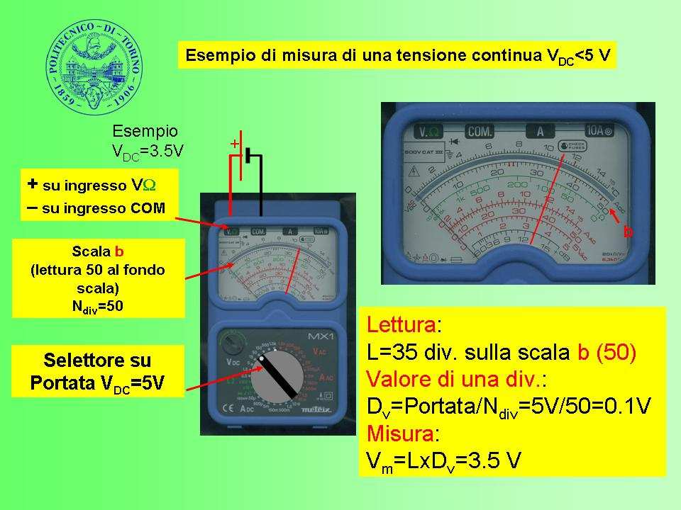 6/12 Figura 7: Collegamenti del tester Metrix per effettuare misure di tensione continua e fondo scala di 5 V. 4.